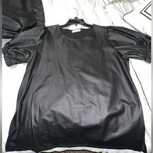 First Love faux leather shiny black blouse size 1X